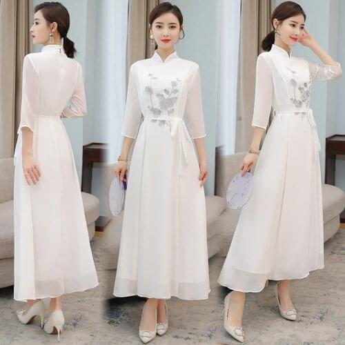 2020 summer new Chinese style daily improved cheongsam dress style long skirt tea dress Chinese womens wear a276