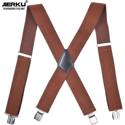JIERKU Suspenders Mans Braces 4 Clips Suspensorio Trousers Strap Adjustable Outdoor Suspenders Brown Color 5.0*120cm JK4C05