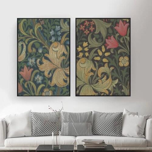 Golden Lily Prints by William Morris Poster Country Cottage Wall Art Canvas Painting Vintage Wall Pictures for Living Room Decor