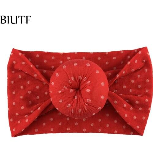 20pcs/lot DIY Polka Dot Wide Soft Elastic Nylon Headband with 6cm Round Donut Knot Fashion Ear Turban Head Wrap HB114