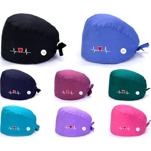 2020 Scrub Cotton Nurse Hat Floral Bouffant Sanitary Cap with Sweatband Cartoon Printing Nursing Confortable Hat Colorful Cap