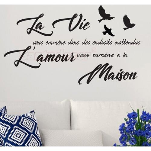 Sticker-citation La-vie-vous-emmene Vinyl Wall Decor Lamour-vous-ramene Wall Art Decal Living Room Home Decor Poster Decoration