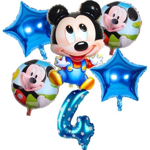 Disney Mickey Mouse Aluminum Foil Number CartoonTheme 6pcs/set Balloons Kids Birthday Party Decoration Supplies Baby Shower
