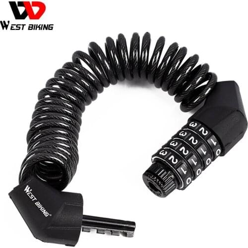 WEST BIKING Mini Helmet Lock Anti-theft 4 Digit Password Bicycle Locks for Scooter Motorcycle Portable MTB Road Bike Cable Lock