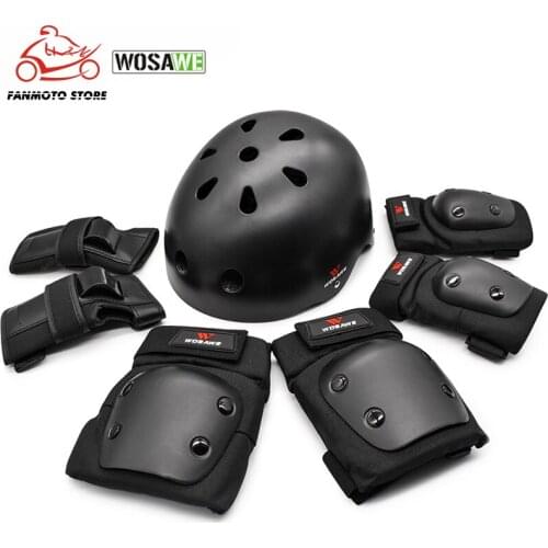 WOSAWE 7Pcs/set Multi-Sports Motorcycle Safety Helmet Bike Cycling Bicycle Helmet KneePads Elbow Wrist Guards Skating Scooter