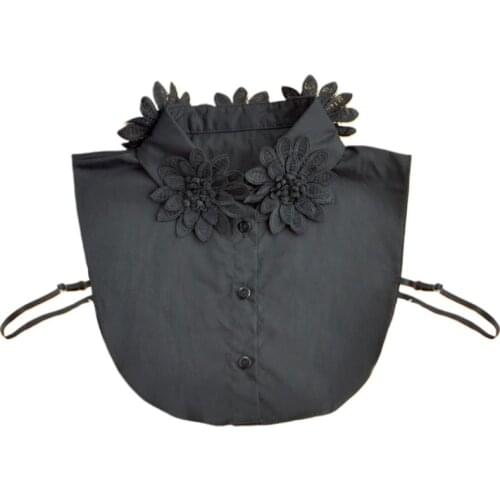 Women Girls Handmade Embroidery Flower Applique Lapel False Fake Collar Classic Solid Color Detachable Chiffon Half-Shirt Blouse