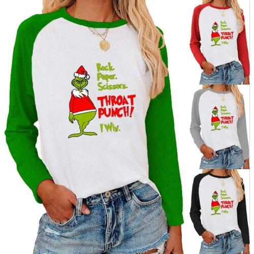 Women T-Shirts Print Winter Top Long Sleeve Casual Tee Basic Red Lady O-Neck Fashion T-Shirt Oversized