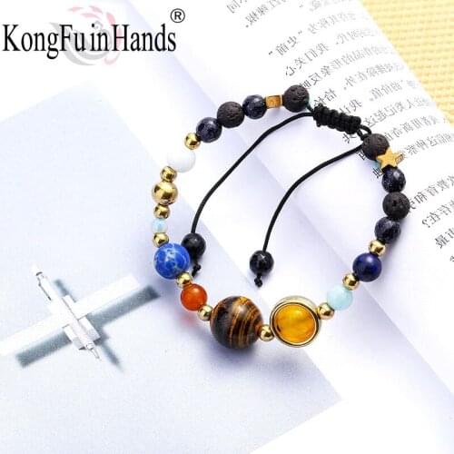 Fashion New Christmas Birthday Gifts Handmade Universe Galaxy Solar System Eight Planets Womens Braided Rope Energy Bracelet