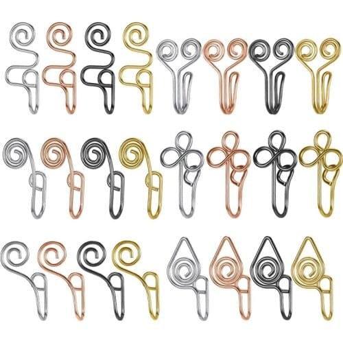 ZS 1PC Punk Fake Nose Ring Cuff Stainless Steel No Piercing Nose Ring Clip On for Women Girls Earring Nostril Cuff Fake Piercing