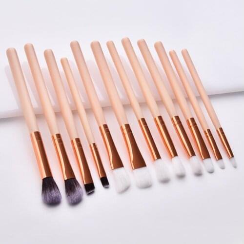 12Pcs Professional Eyes Makeup Brushes Set Wood Handle Eyeshadow Eyebrow Eyeliner Blending Powder Smudge Brush T0209