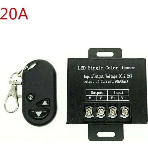 20PCS DC12-24V 20A Single Channel LED Dimmer Controller with 3Key Wirelss RF Remote Control for Single Color 5050 3528 LED Strip