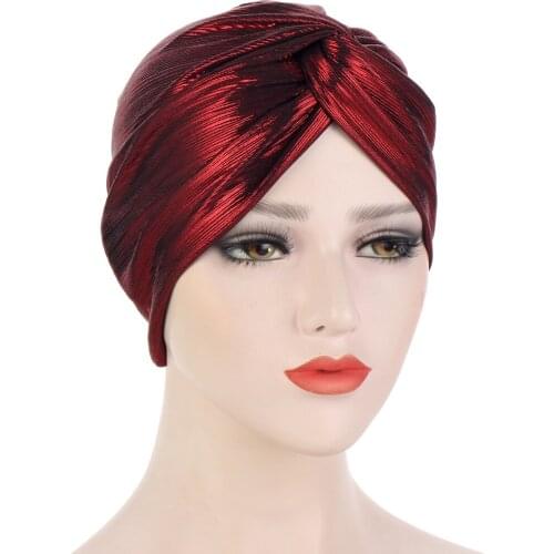 2021 New Women Twist Turban Hijab Caps Muslim Fashion Glitter Underscarf Cap Islamic Head Wrap Bonnet Scarf Ladies Chemo Beanie