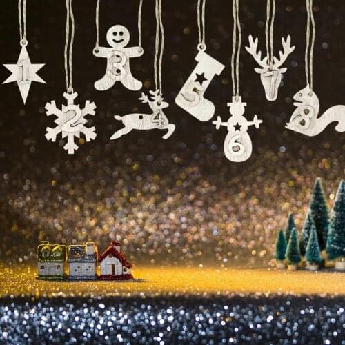 24pcs/set Mini Wooden Heart Star Santa Claus Digital Wood Chips Small Natural Wooden Slice Scrapbooking Embellishments DIY Craft