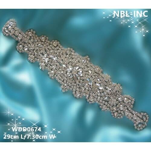 30PCS) Wholesale bridal sash beaded sewing silver crystal rhinestone appliques for wedding dresses sash belt WDD0674