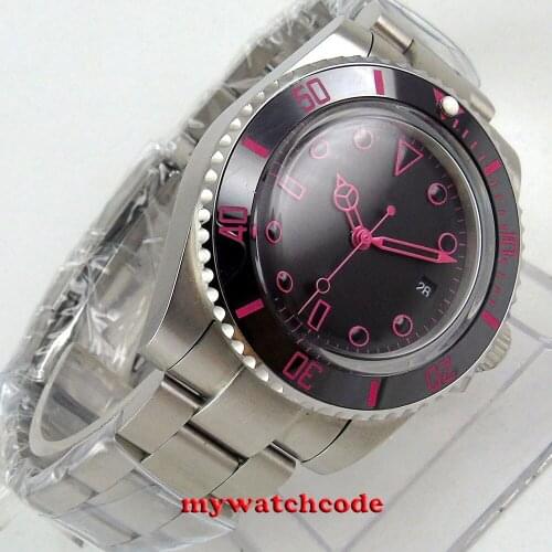 40mm BLIGER black dial rose red marks Ceramic Bezel sapphire glass automatic mens watch