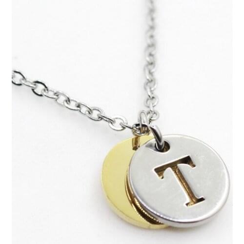 Stainless Steel Alphabet T 1pcs Initial Necklace Pendant Women Men Jewelry Stainless Steel Round Coin Letter Necklace Jewelry