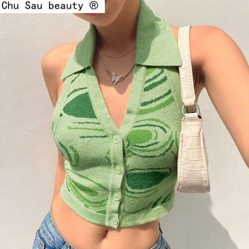 Chu Sau Beauty Wool Halter Neck Vest Women 2021 New Womens Ins Fashion Breasted Lapel Halter Bottoming Top Female Chic