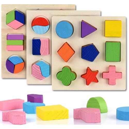 Wooden Geometric Shapes Montessori Puzzle Sorting Math Bricks Preschool Learning Educational Game Baby Toddler Toys for Children