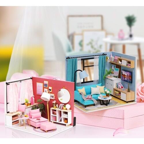 Diy Wooden Coner of living room and Happy Time Hand-assembled Toy House Creative Birthday Christmas Gifts
