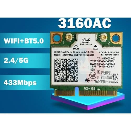 Dual Band Wireless-AC3160 3160HMW AC 3160AC Half Mini PCI-e WI-FI 802.11 ac+Bluetooth 4.0+433Mbps Wireless wifi card