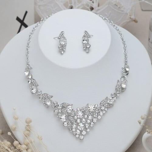 European Bride Rhinestone Set Alloy Earring And Necklace Set, 2019 New Fashion Wedding Jewelry Set Accessory