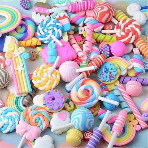 20/30pcs Mixed Candy/lollipop Polymer Clay Accessories Figurines DIY Craft Phone Shell Patch Arts Material Slimes Filler Toys