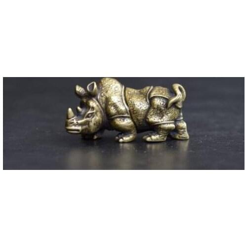 China Handmade Antique Animal Rhinoceros Copper Statuette Amulet Pendant