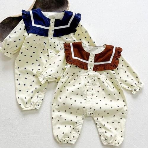 Infant Baby Boys Girls Jumpsuit Navy Collar Corduroy Long Sleeve Baby Boys Girl Bodysuits Spring Autumn Baby Girls Clothes