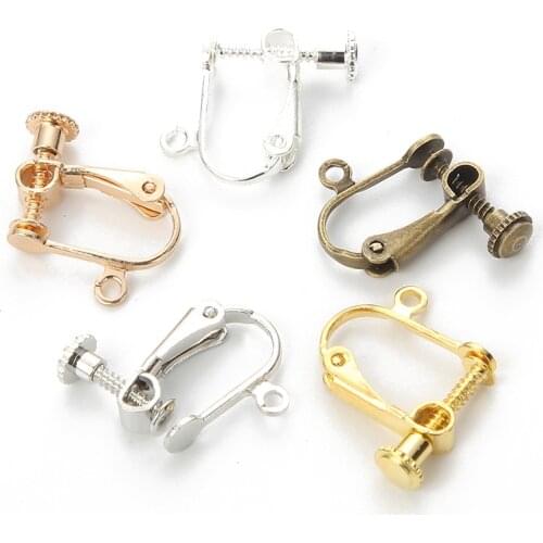 10pcs 15x13mm Brass Screw Ear Clip Earring Setting Rotate Pads Earring Findings Base Blank Bezel For Jewelry Making DIY Supplies