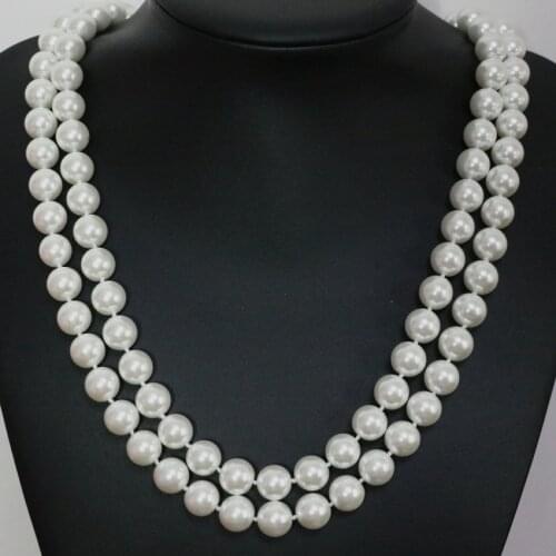 Fashion unique design high quality genuine 8-14mm south white sea shell faux pearl round beads necklace fine jewelry36inch B1442