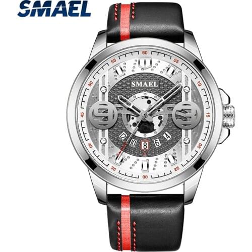 Fashion Casual Wristwatches SMAEL Leather Bracelet Watch Auto Date Alloy Case Male Clock SL-9167 Cool Men Watches Waterproof