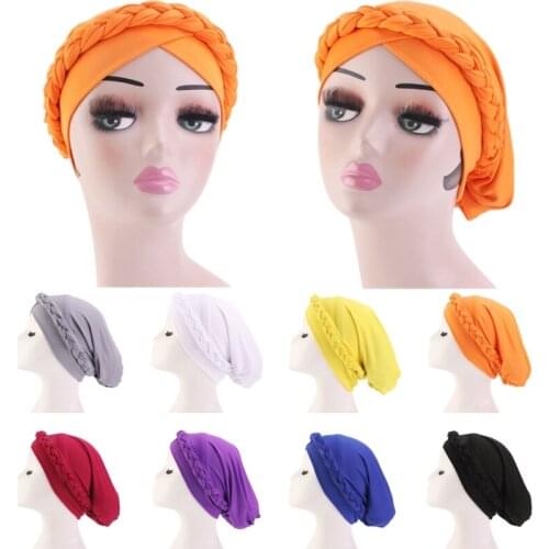 Muslim Womens Solid Color Headscarf Hat Islamic Cap Arab Twist Braided Cap Middle East Baotou Hat Casual Chemotherapy Cap