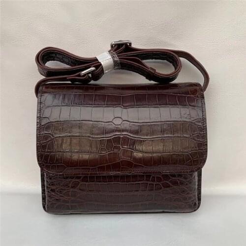 Genuine Crocodile Belly Skin Male Small Casual Flap Purse Men Crossbody Shoulder Bag Exotic True Alligator Leather Messenger Bag