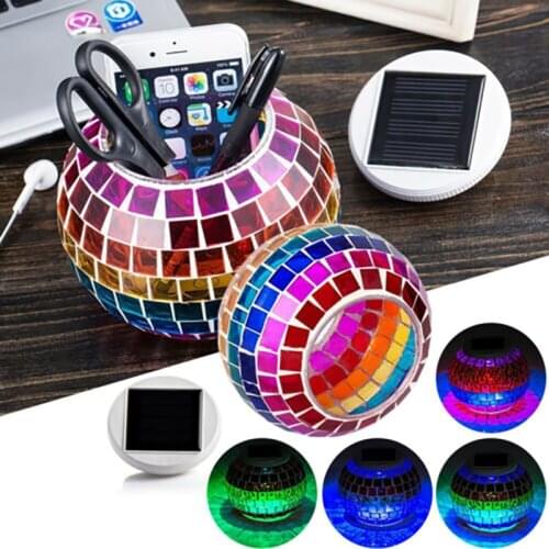 Newest 1PC Solar Mosaic Glass Ball LED Light Home Decoration Rainbow Solar Light Outdoor Garden Table Decorative Night Lamp