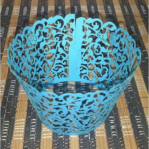 12X Cupcake Wrappers Pink Blue Green Cloud Vine Vintage Hollow Cake Cup Paper Wrap Cupcake Wrapper for birthday