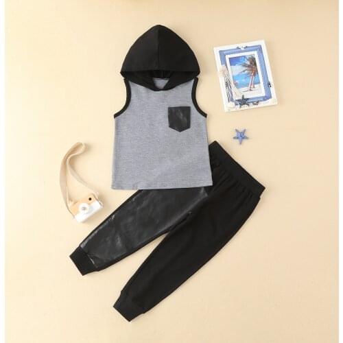 Boys autumn suit, childrens color-blocking hooded T-shirt, trousers, two-piece suit, childrens spring and autumn sportswear
