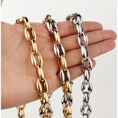7-40inch 12mm Wide Fashion Silver/Gold Color Coffee Beans Necklace For Biker Men Women Stainless Steel Jewelry