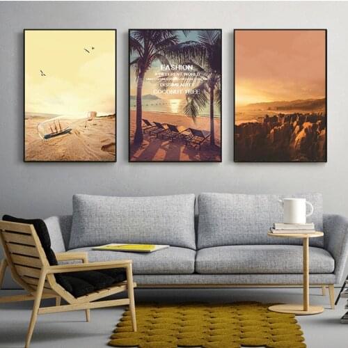 Sunset Poster Sea Beach Coconut Tree Canvas Prints Modern Seascape Art Pictures for Dining Living Room Wall Paintings Home Decor