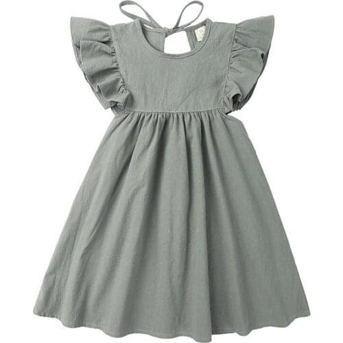 Summer Girls Dress 2021 New European American Child Solid Color Ruffled Princess Party Vestidos 1-6 Years Fashion Kids Clothing