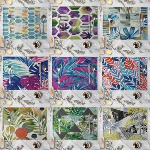 Flowers Leaves Pattern Placemat Dining Table Mats Drink Coasters Cotton Linen Pads 42*32cm Kitchen Accessories