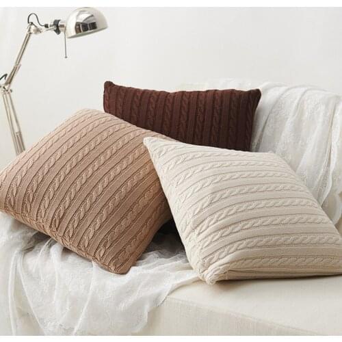 Instagram Simple Style Pure Color Knitting Pillow Relaxing Sofa Pillow Double Side Twist Cushion Kids Room Warm Square Cushion