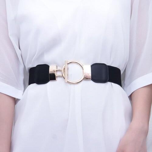 Fashion Dress Belts for Women PU Leather Waist Belt Ladies Elastic Waistband Round Buckle Decoration Coat Sweater Corset Belt