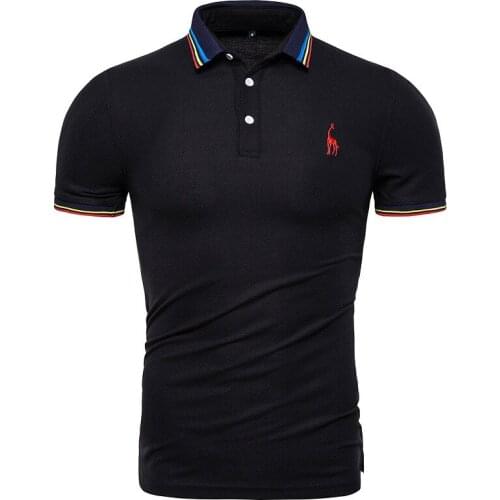 Deer embroidery Cotton polo shirts men spell color fashion mens summer Short sleeve polo shirt Brand Giraffe Casual Tops