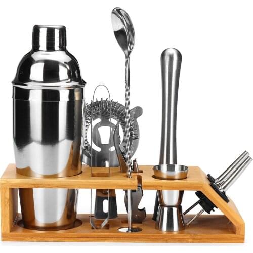 750ml Stainless Steel Cocktail Shaker Mixer Drink Bartender Browser Kit Bars Set Tools With Wine Rack Stand