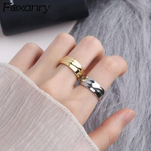 FOXANRY 925 Sterling Silver Wide Rings for Women Fashion Vintage Simple Design Couple Geometric Birthday Party Jewelry Wholesale