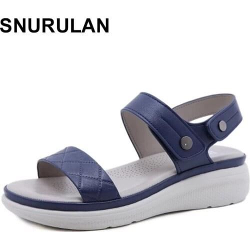 SNURULAN2021 New style slippers women metal buckle embossed sandals women wedge heel large size home outdoor sandals women