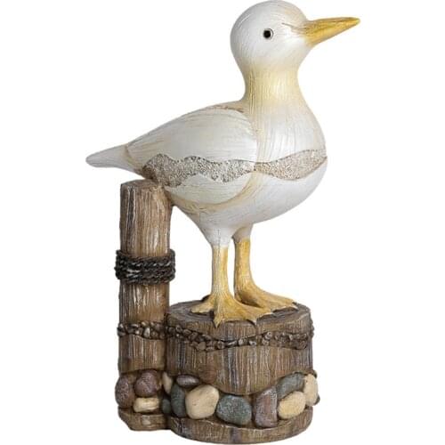 Mediterranean Resin Seabird Stump Figurine Ornament Realistic Seagull Statue Sculpture Coastal Beach Home Decoration L69B