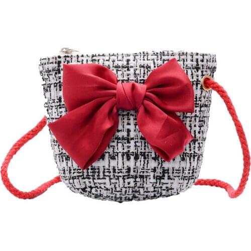 Canvas Children Messenger Bag Kids Shoulder Bags for Baby Girl Bowknot Toddler Handbag Fashion Plaid Infant Crossbody Bag Wallet