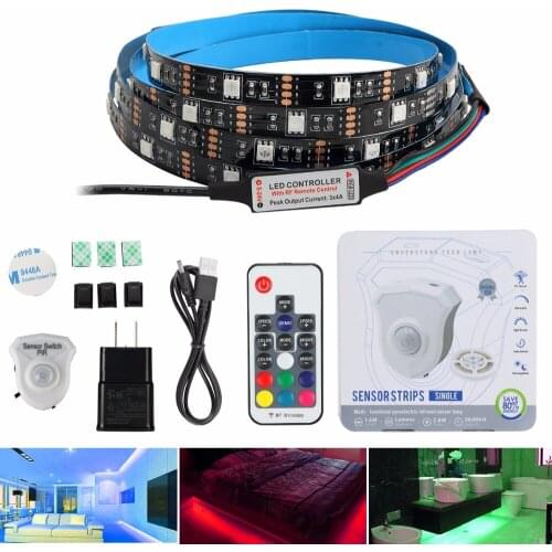 PIR Motion night light Sensor 5050 rgb LED Strip Waterproof Bedroom Night Bed Stair Cabinet Light Holiday Decoration 5v