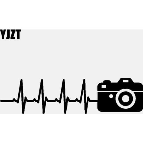 YJZT 15.8CM*3.9CM Photography Pulse Heartbeat Sticker Camera Vinyl Black/Silver Car Sticker C22-0870